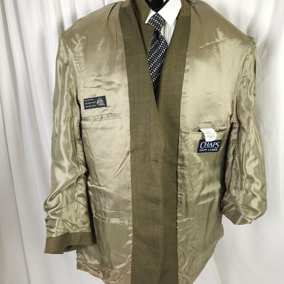 Vintage Chaps Ralph Lauren Mens 46R Khaki Tan Two Button Sports Coat Blazer - Picture 3 of 12